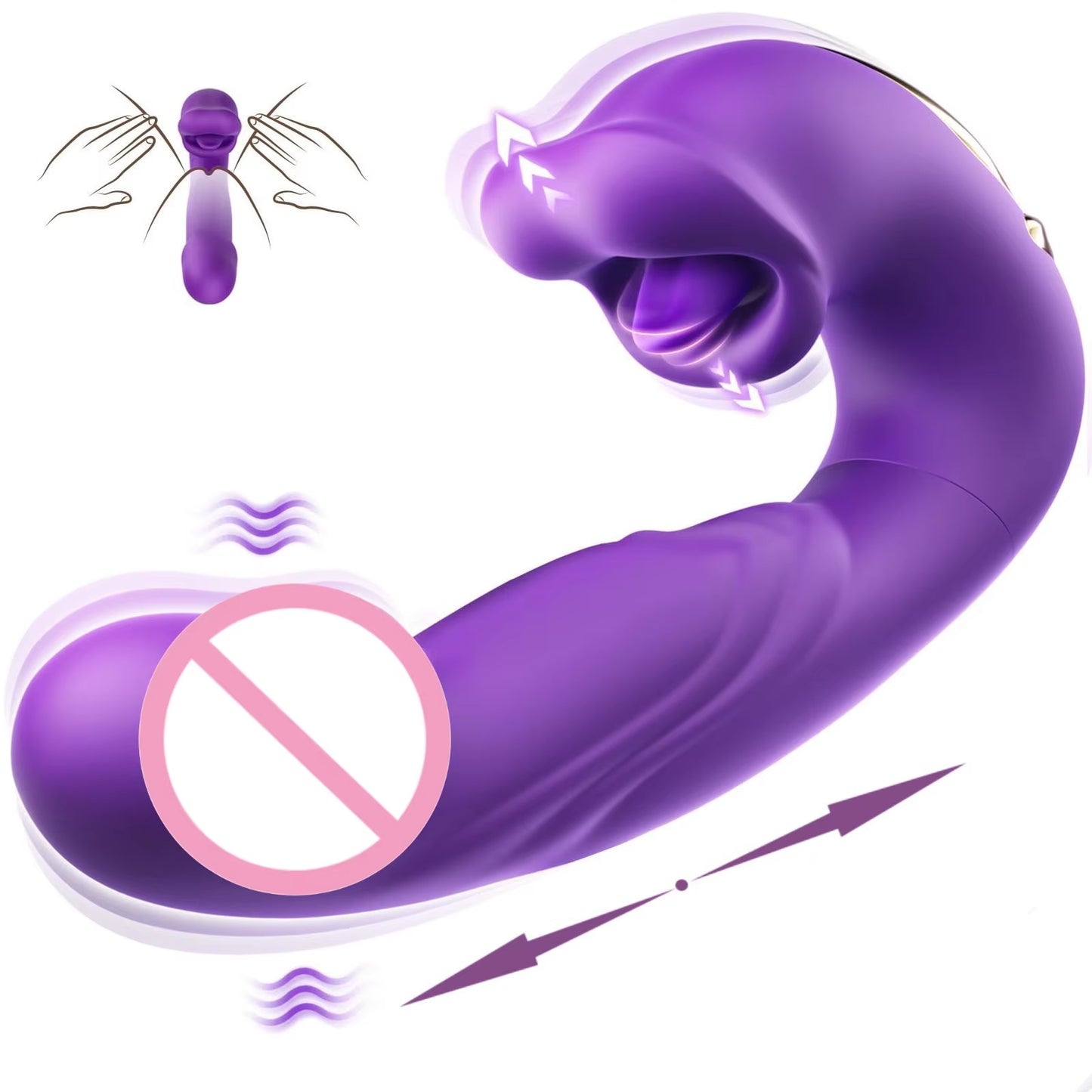 3-in-1 Telescopic Rotating Vibrator - G-Spot and Clitoral Dual Stimulator, Waterproof with Tongue Licking and Finger Flapping Features