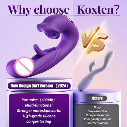 3-in-1 Telescopic Rotating Vibrator - G-Spot and Clitoral Dual Stimulator, Waterproof with Tongue Licking and Finger Flapping Features