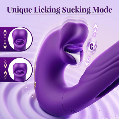 3-in-1 Telescopic Rotating Vibrator - G-Spot and Clitoral Dual Stimulator, Waterproof with Tongue Licking and Finger Flapping Features