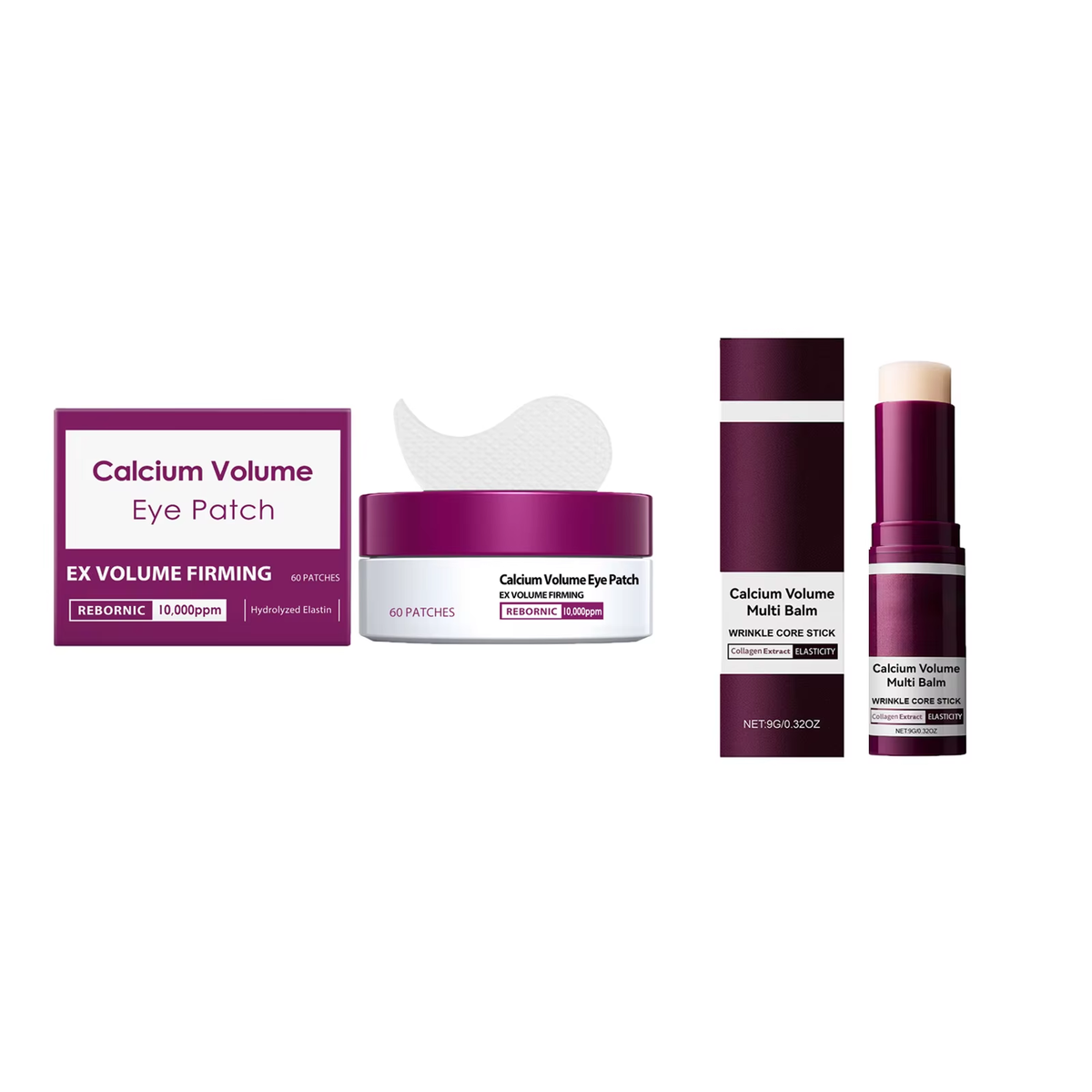 Calcium Skincare Set Anti-Aging Calcium Volume Facial Serum Eye Patches Multi Balm Fade Fine Lines Reduce Dark Circles Nourishes