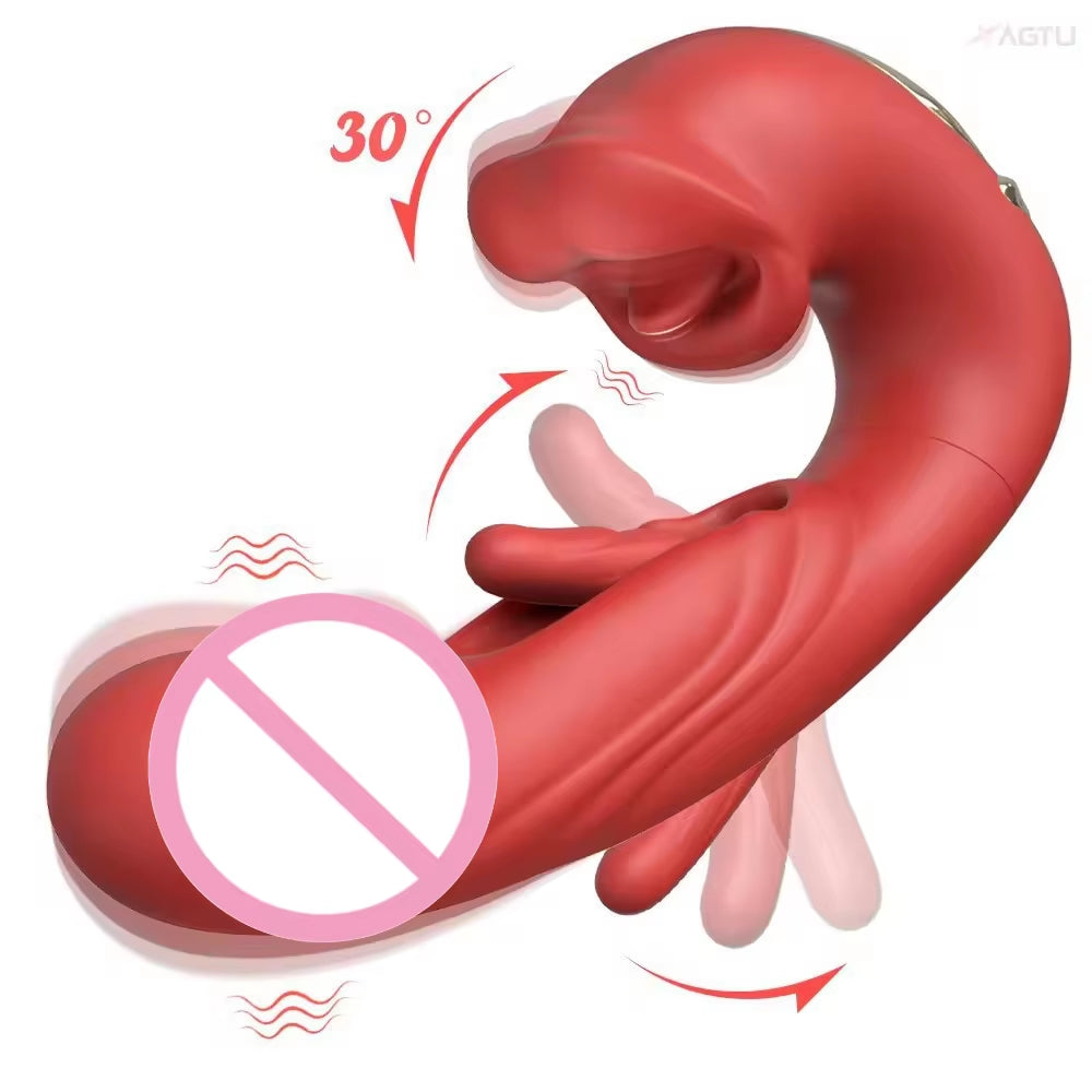 3-in-1 Telescopic Rotating Vibrator - G-Spot and Clitoral Dual Stimulator, Waterproof with Tongue Licking and Finger Flapping Features