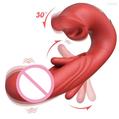 3-in-1 Telescopic Rotating Vibrator - G-Spot and Clitoral Dual Stimulator, Waterproof with Tongue Licking and Finger Flapping Features