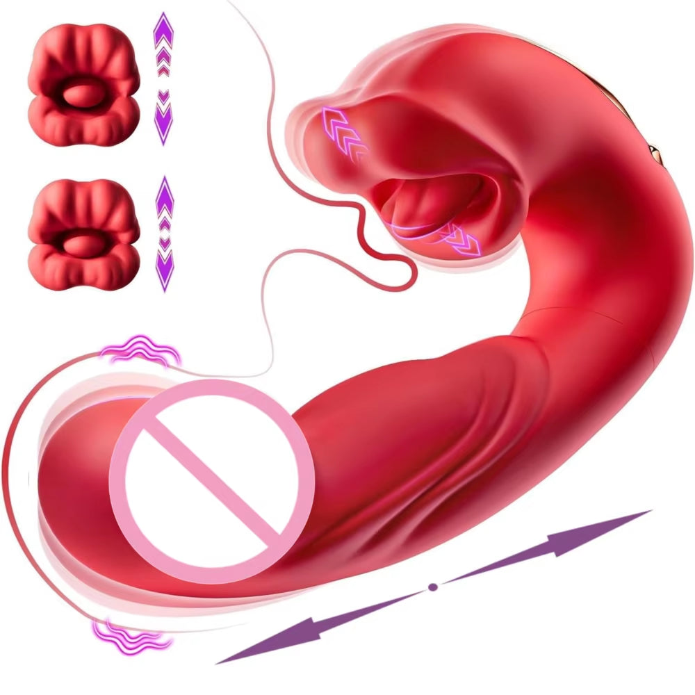 3-in-1 Telescopic Rotating Vibrator - G-Spot and Clitoral Dual Stimulator, Waterproof with Tongue Licking and Finger Flapping Features