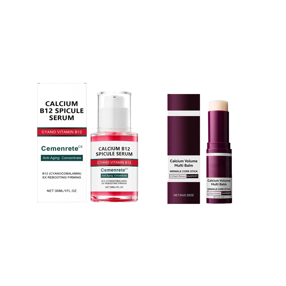 Revitalizing Calcium Skincare Set: Anti-Aging Facial Serum, Eye Patches, and Nourishing Multi Balm to Fade Fine Lines and Reduce Dark Circles