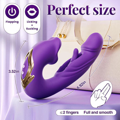 Unlock Ultimate Pleasure with the Advanced 3-in-1 Rabbit Vibrator – Experience Tongue Licking, Sucking, and Flapping Functions with 19 Modes and Whisper-Quiet Design!
