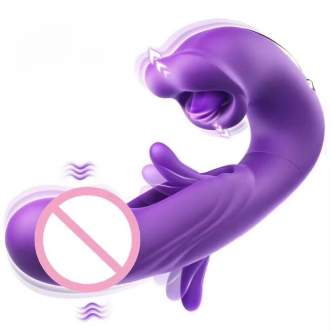 3-in-1 Telescopic Rotating Vibrator - G-Spot and Clitoral Dual Stimulator, Waterproof with Tongue Licking and Finger Flapping Features