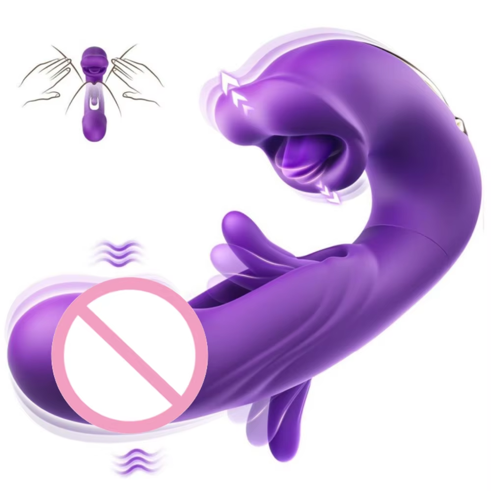 3-in-1 Telescopic Rotating Vibrator - G-Spot and Clitoral Dual Stimulator, Waterproof with Tongue Licking and Finger Flapping Features