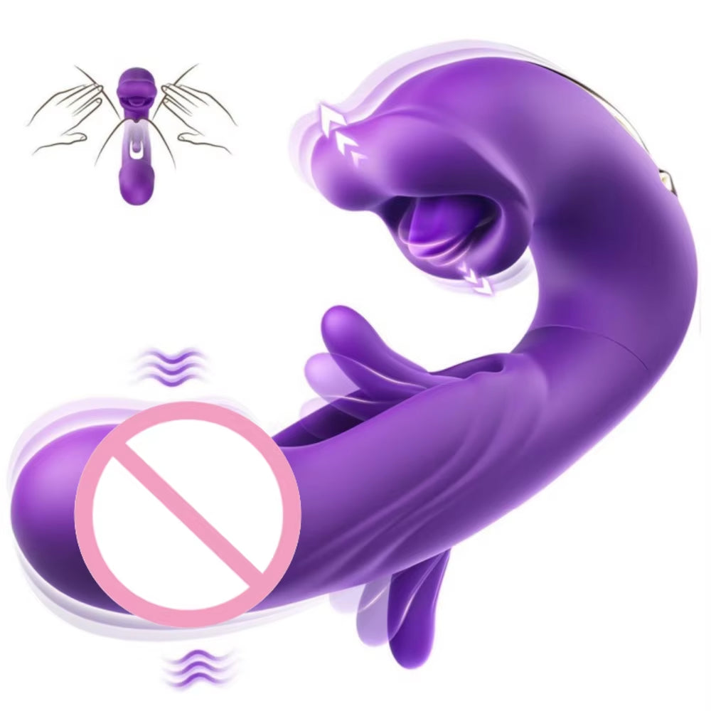 3-in-1 Telescopic Rotating Vibrator - G-Spot and Clitoral Dual Stimulator, Waterproof with Tongue Licking and Finger Flapping Features