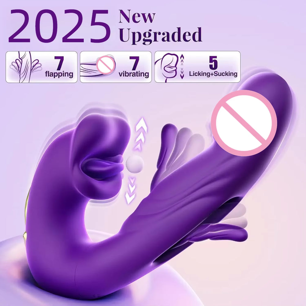 3-in-1 Telescopic Rotating Vibrator - G-Spot and Clitoral Dual Stimulator, Waterproof with Tongue Licking and Finger Flapping Features