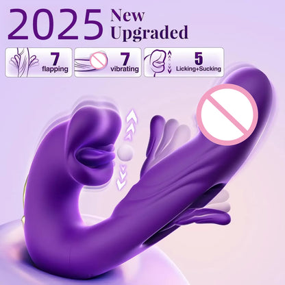3-in-1 Telescopic Rotating Vibrator - G-Spot and Clitoral Dual Stimulator, Waterproof with Tongue Licking and Finger Flapping Features